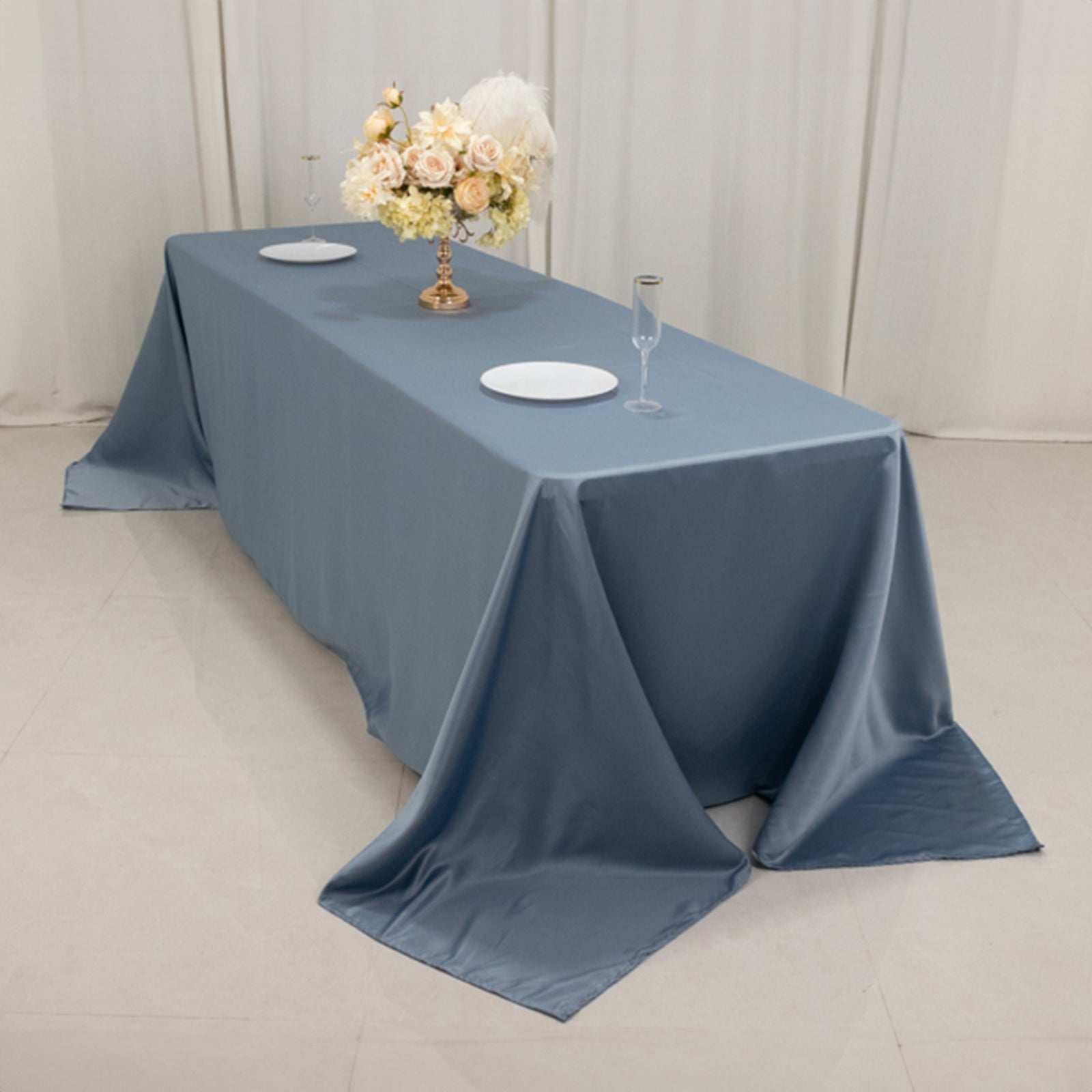 Lamour Satin 90"x156" Rectangle Tablecloth Dusty Blue - Luxurious, Soft Seamless Table Cover