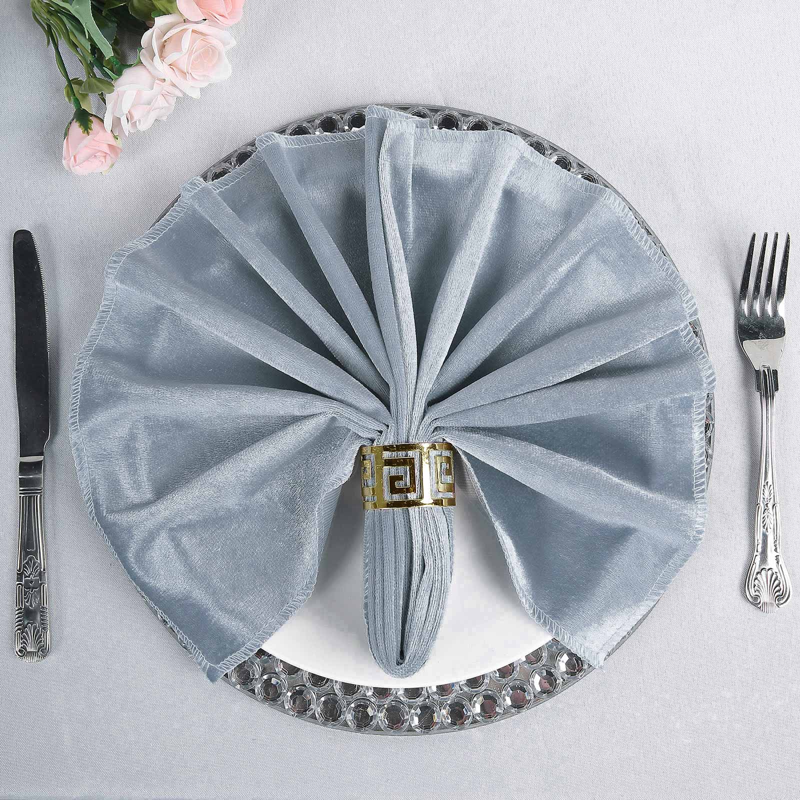 5 Pack Premium Velvet 20"x20" Napkins Dusty Blue - Soft Sheen Finish Cloth Napkins