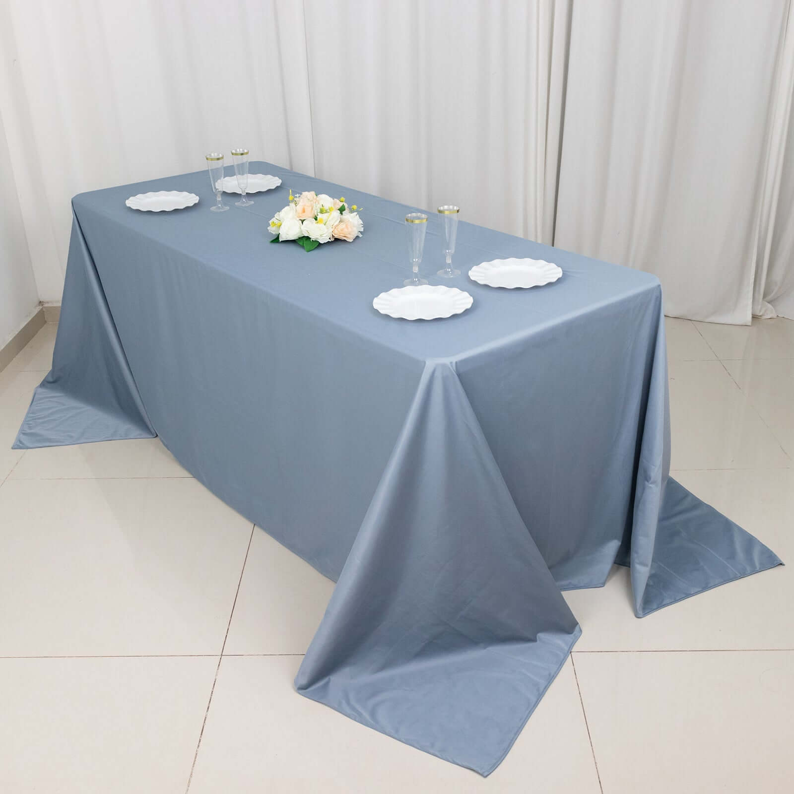 Scuba Rectangular 90"x132" Tablecloth Dusty Blue - Wrinkle Free, Stain Resistant & Seamless Table Cover