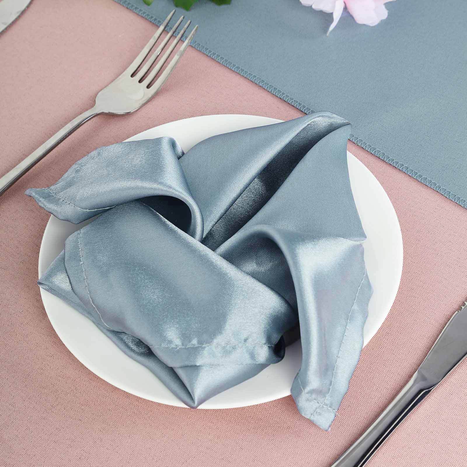 5 Pack Satin 20"x20" Napkins Dusty Blue - Luxurious Shine & Smooth Dinner Napkins