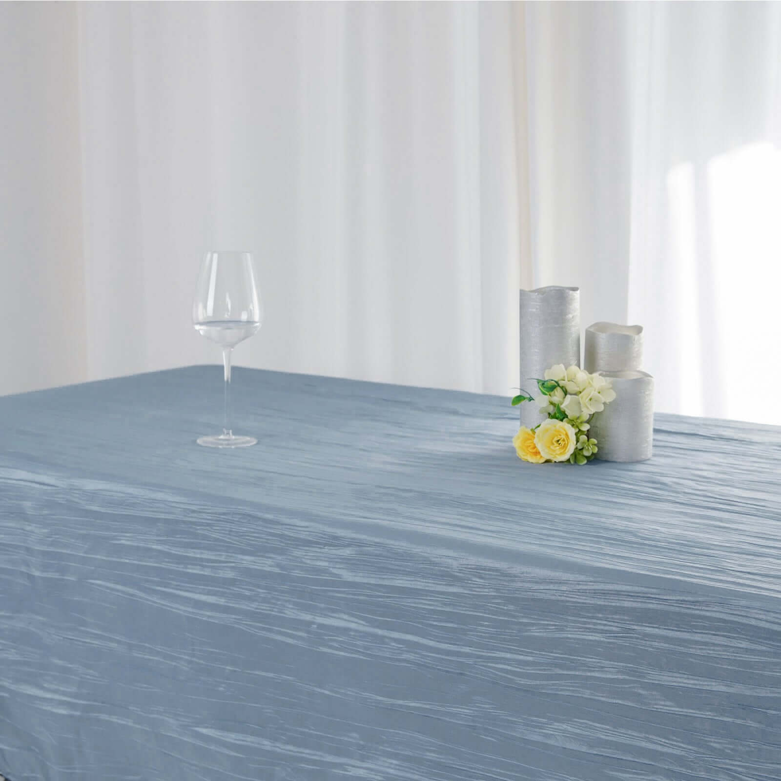 Taffeta 60"x102" Rectangle Tablecloth Dusty Blue - Accordion Crinkle Table Cover