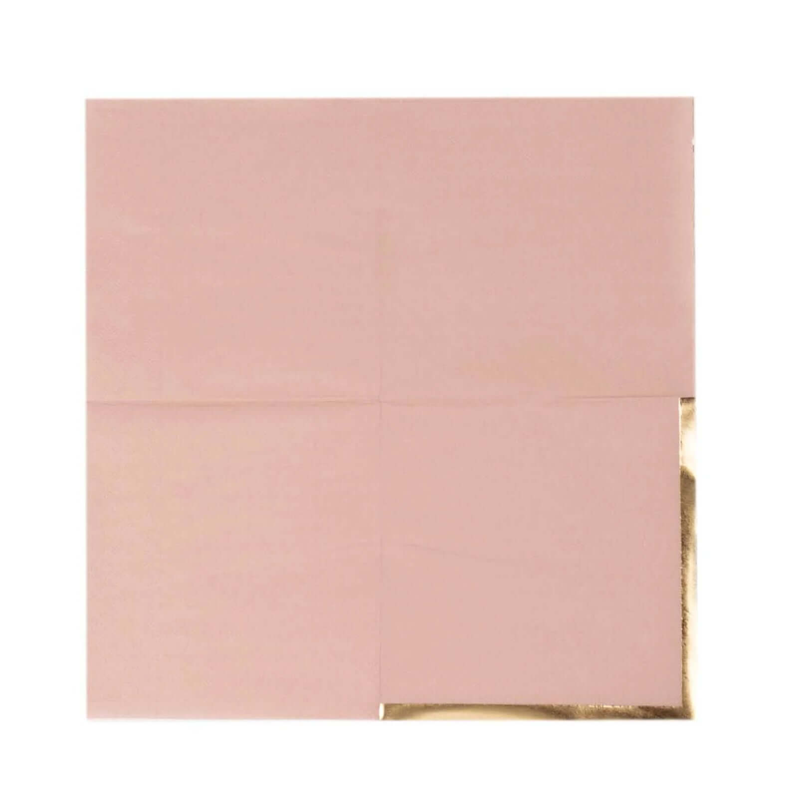 50-Pack Paper Beverage Napkins Dusty Rose with Gold Foil Edge - 2 Ply Disposable Soft 18GSM Cocktail Napkins 5"x5"