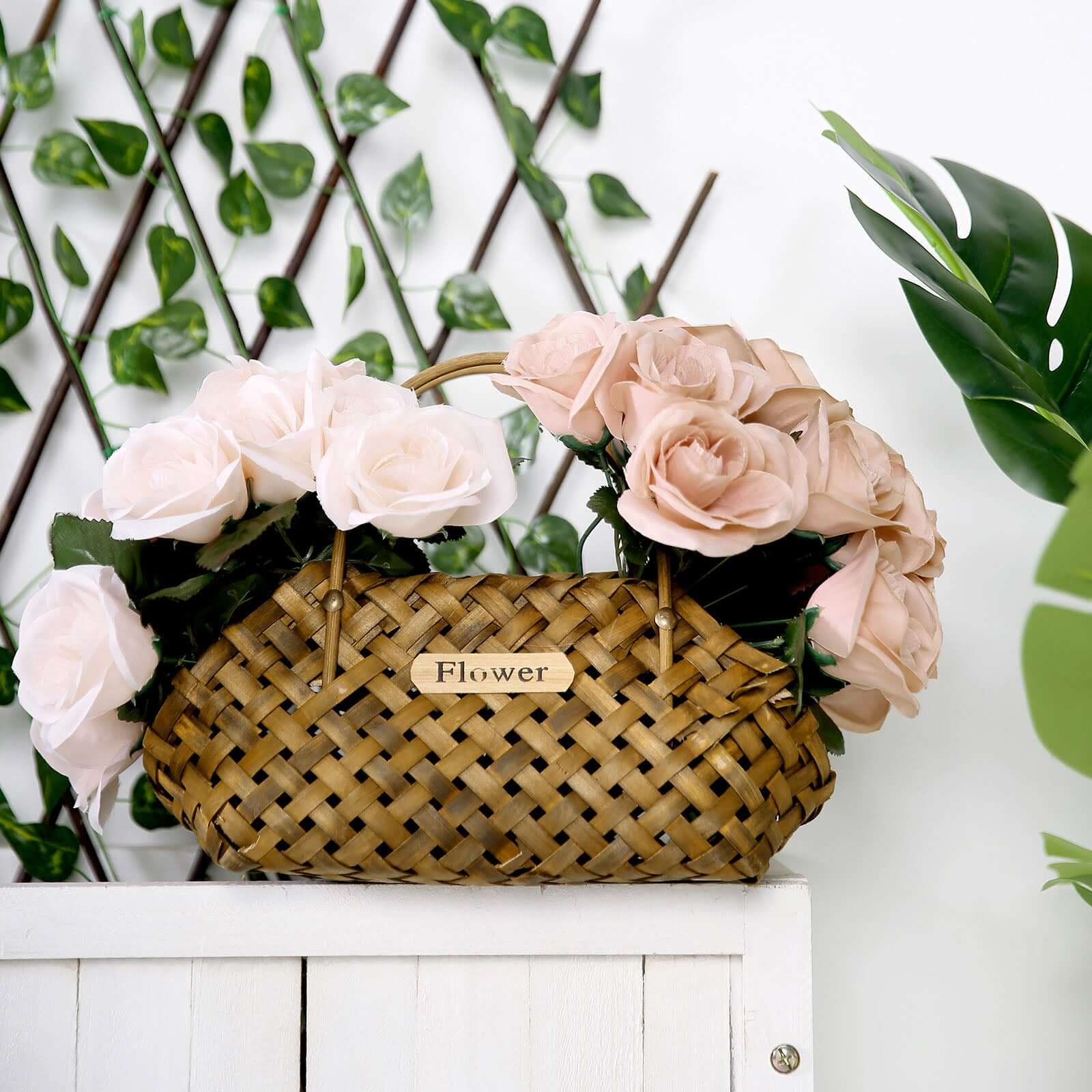 12" Dusty Rose Artificial Velvet-Like Fabric Rose Flower Bouquet Bush