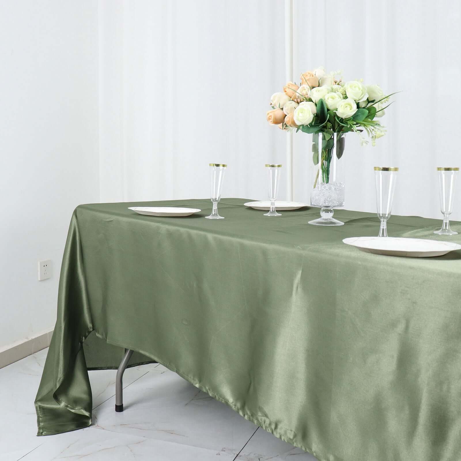 Satin Rectangular 60"x126" Tablecloth Dusty Sage Green - Smooth and Lustrous Table Cover