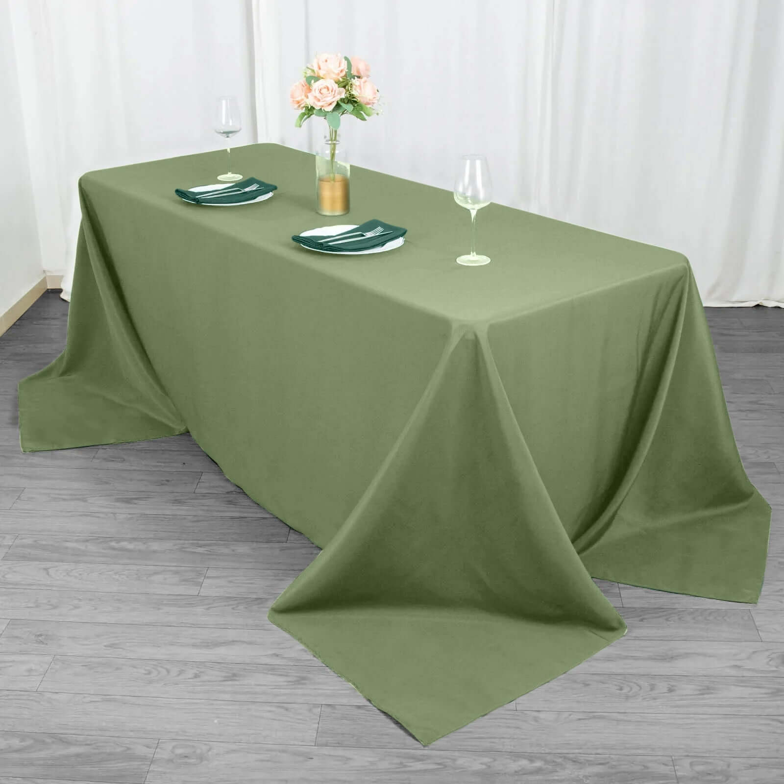 Premium Polyester 90"x132" Rectangle Tablecloth Dusty Sage Green - Seamless 220GSM Stain-Resistant Table Cover