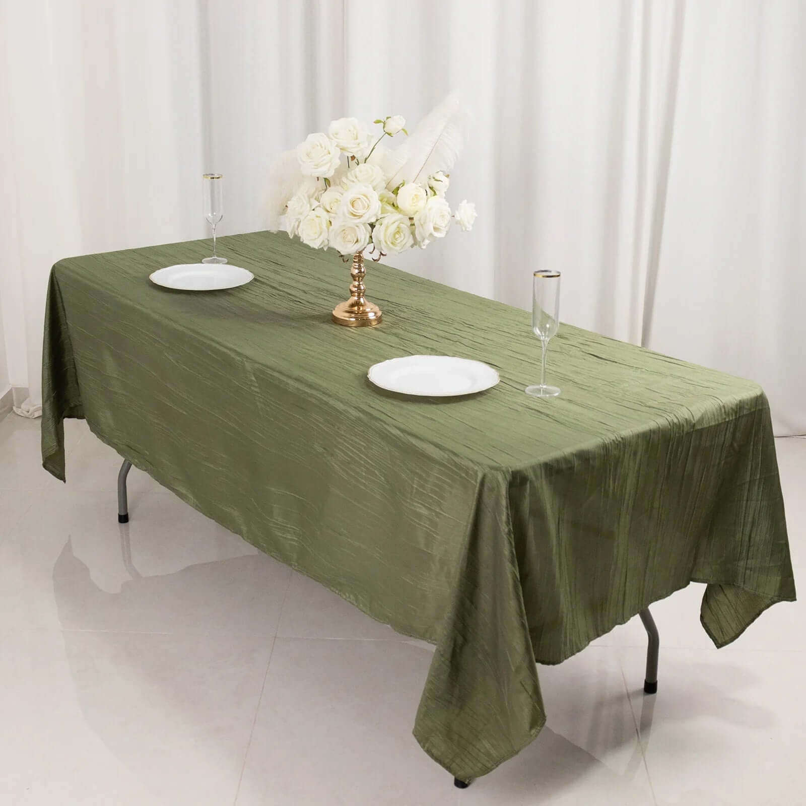 Taffeta 60"x102" Rectangle Tablecloth Dusty Sage Green - Accordion Crinkle Table Cover