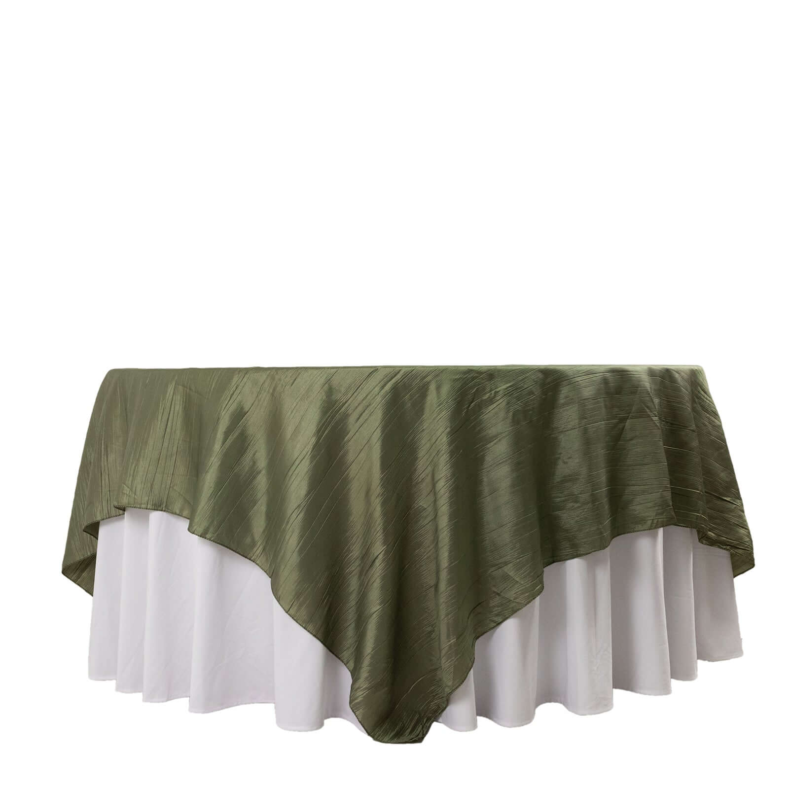 Taffeta 90"x90" Table Overlay Square Tablecloth Dusty Sage Green - Accordion Crinkle Table Cover