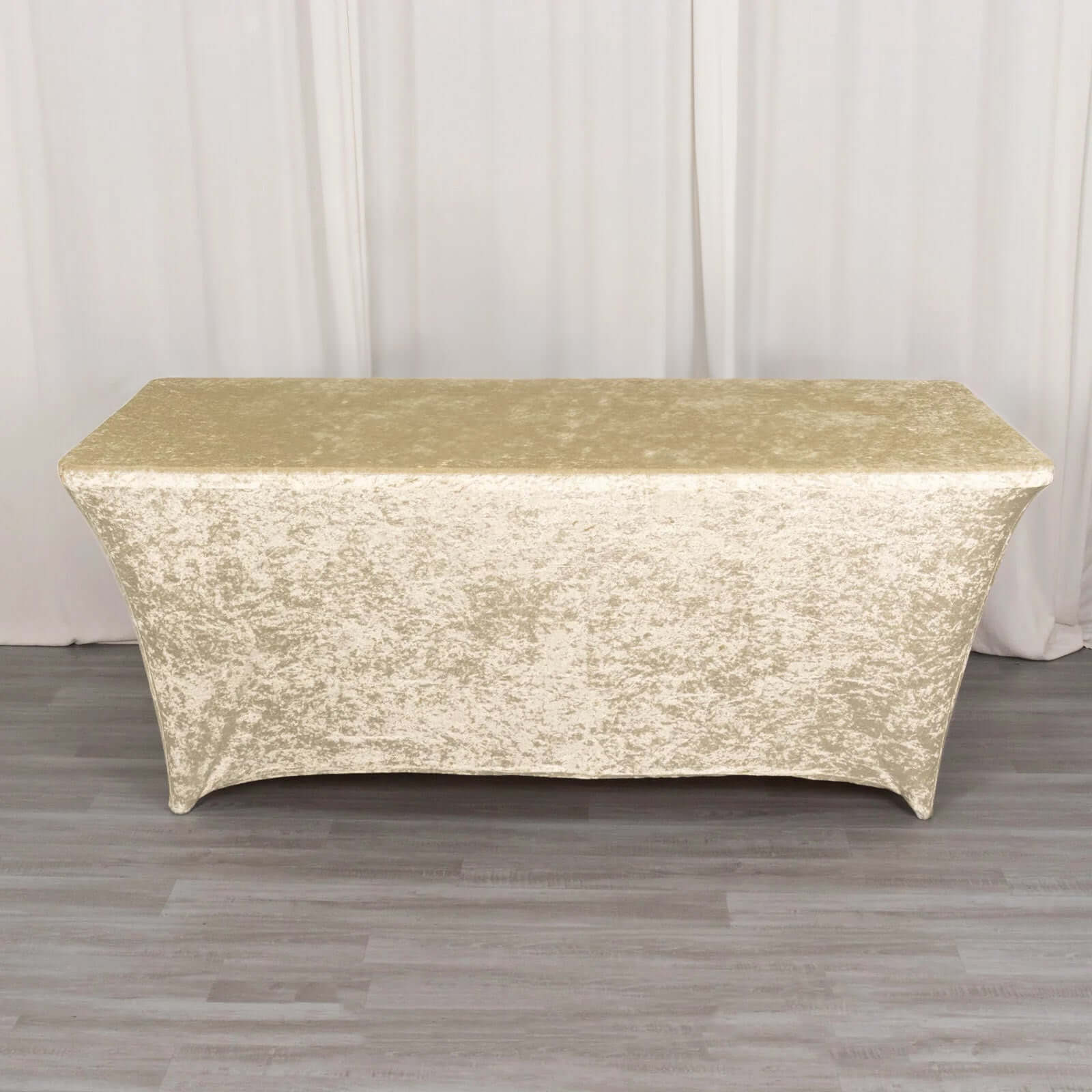Crushed Velvet Fitted Rectangular 6ft Table Cover Beige - Wrinkle-Free Stretchy Tablecloth