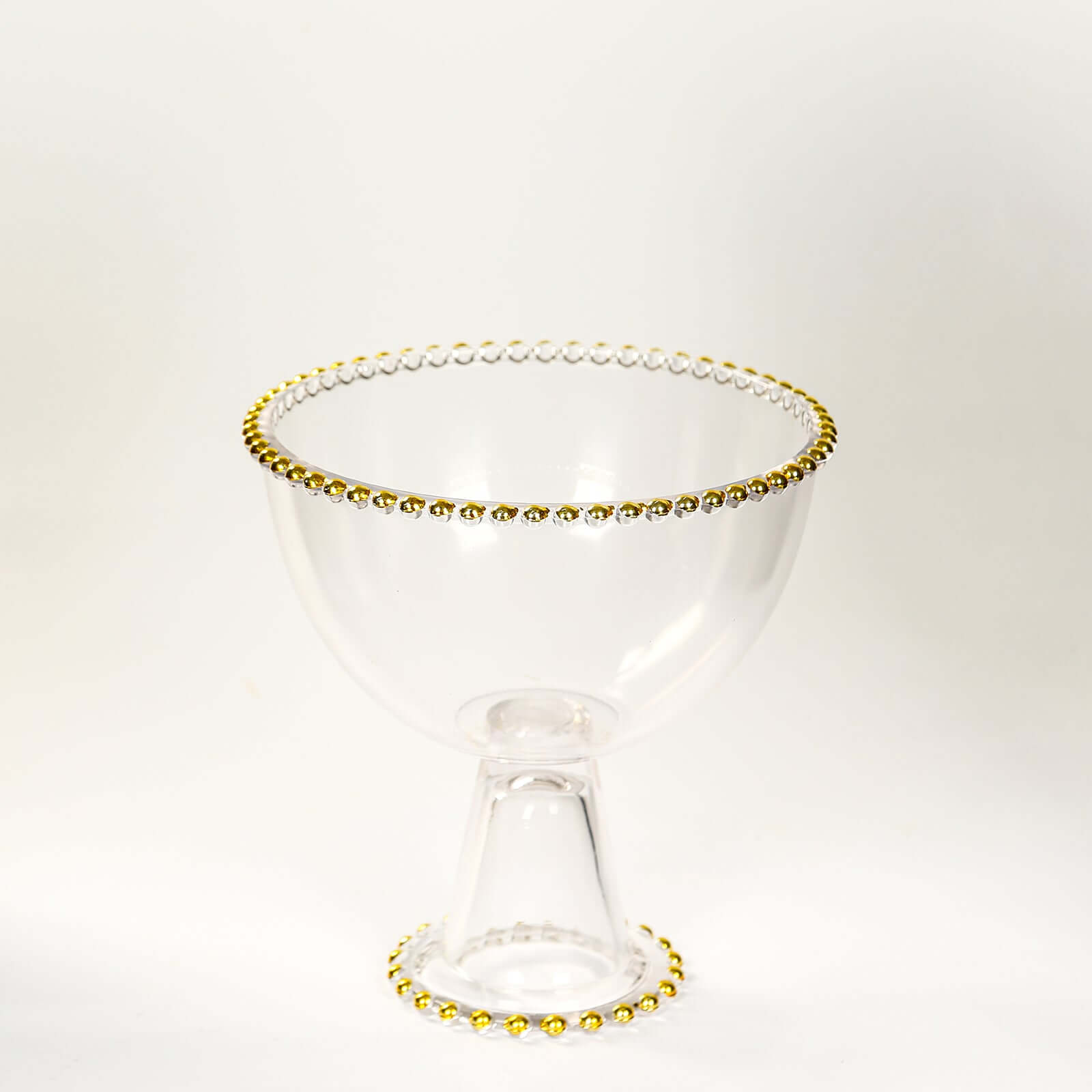 Compote Pedestal Bowl Glass Flower Vase Clear with Gold Beaded Rim - Footed Candy Trifle Bowl for Displays 8"