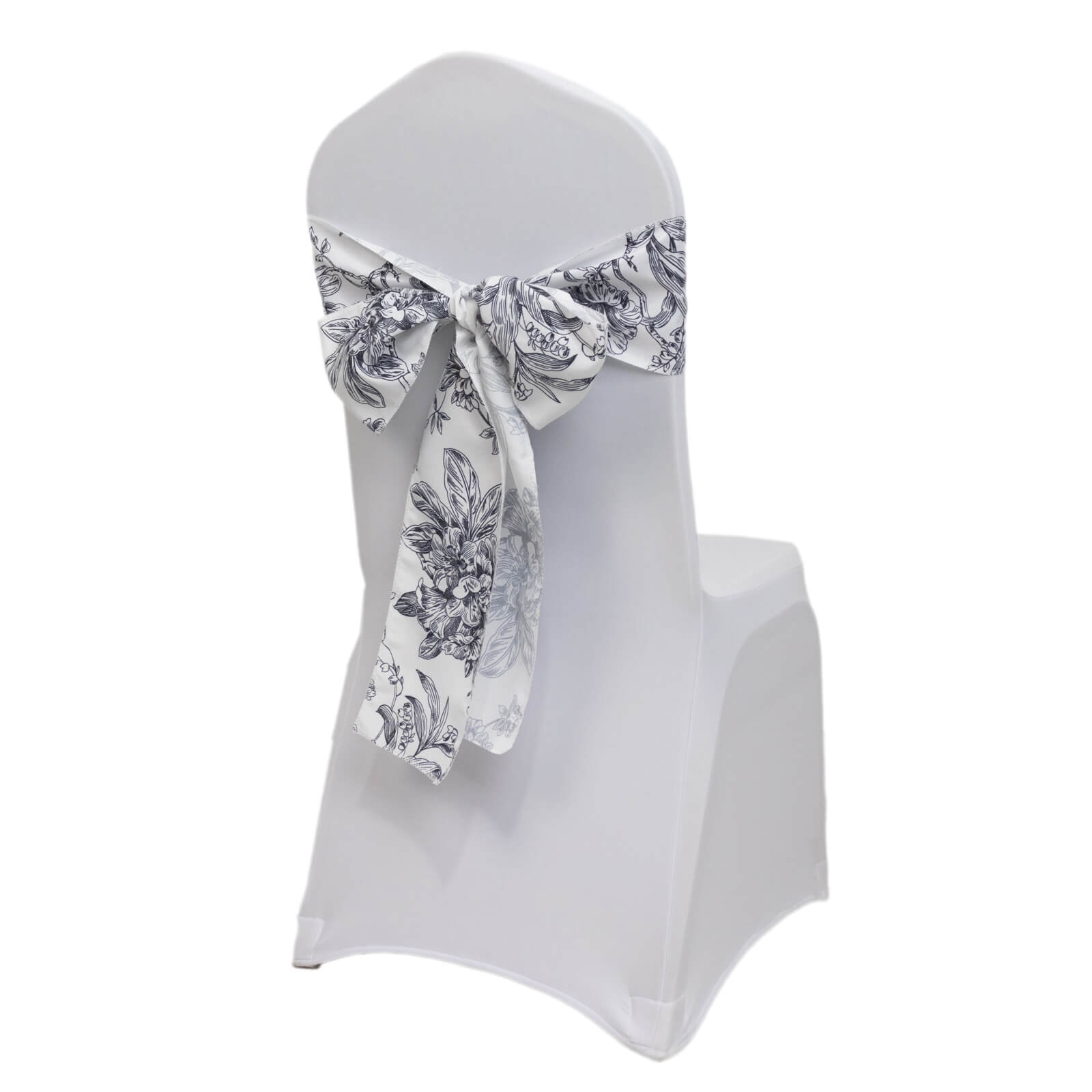 Polyester Chair Sashes White Black French Toile Floral Design - Wrinkle-Resistant & Durable Chair Bows 6"x108"