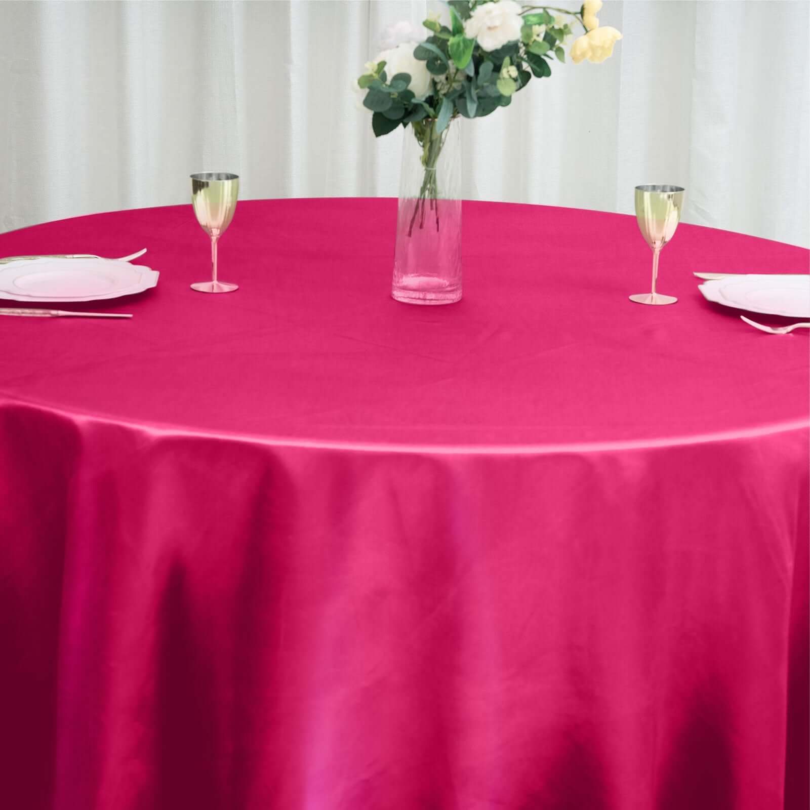 Satin 120" Round Tablecloth Fuchsia - Stylish Seamless Table Cover