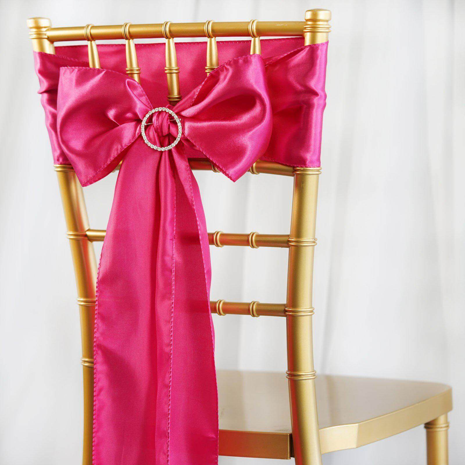 5 Pack Satin Chair Sashes Fuchsia - Durable Chair Bows with Shiny Finish 6"x106"