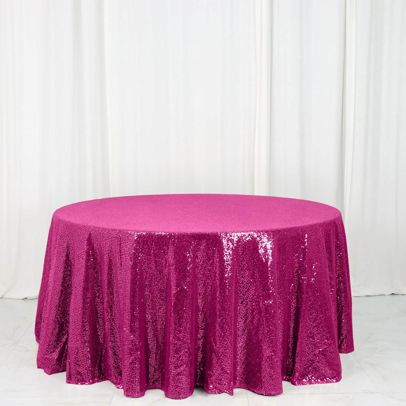 Sequin 120" Round Tablecloth Fuchsia - Seamless Glittering Table Cover