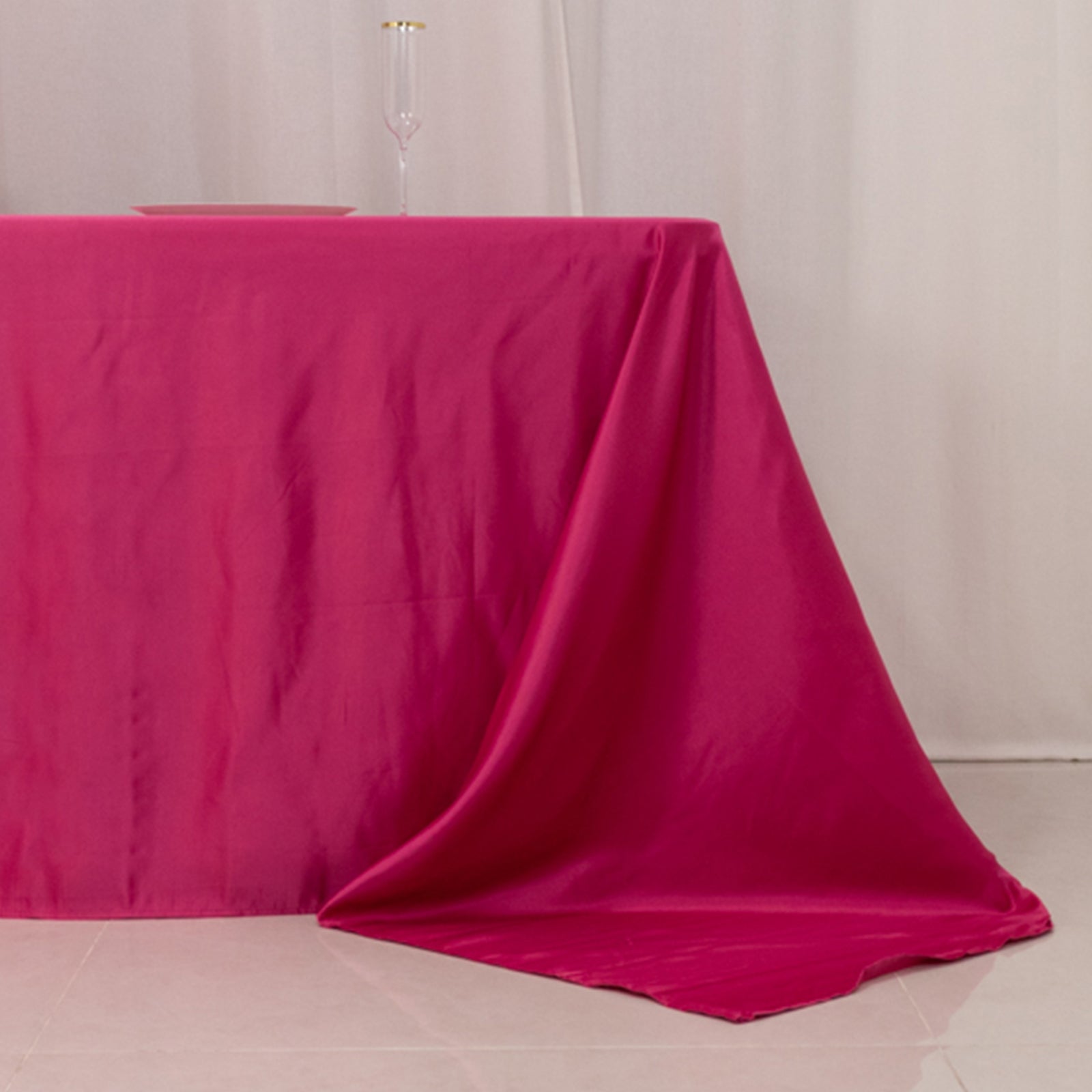 Lamour Satin 90"x156" Rectangle Tablecloth Fuchsia - Luxurious, Soft Seamless Table Cover