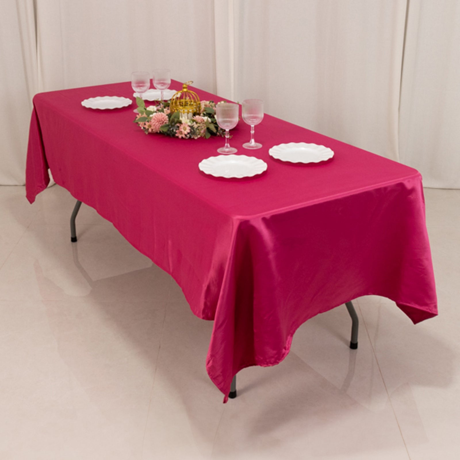 Lamour Satin 60"x102" Rectangle Tablecloth Fuchsia - Durable & Silky Soft Feel Table Cover