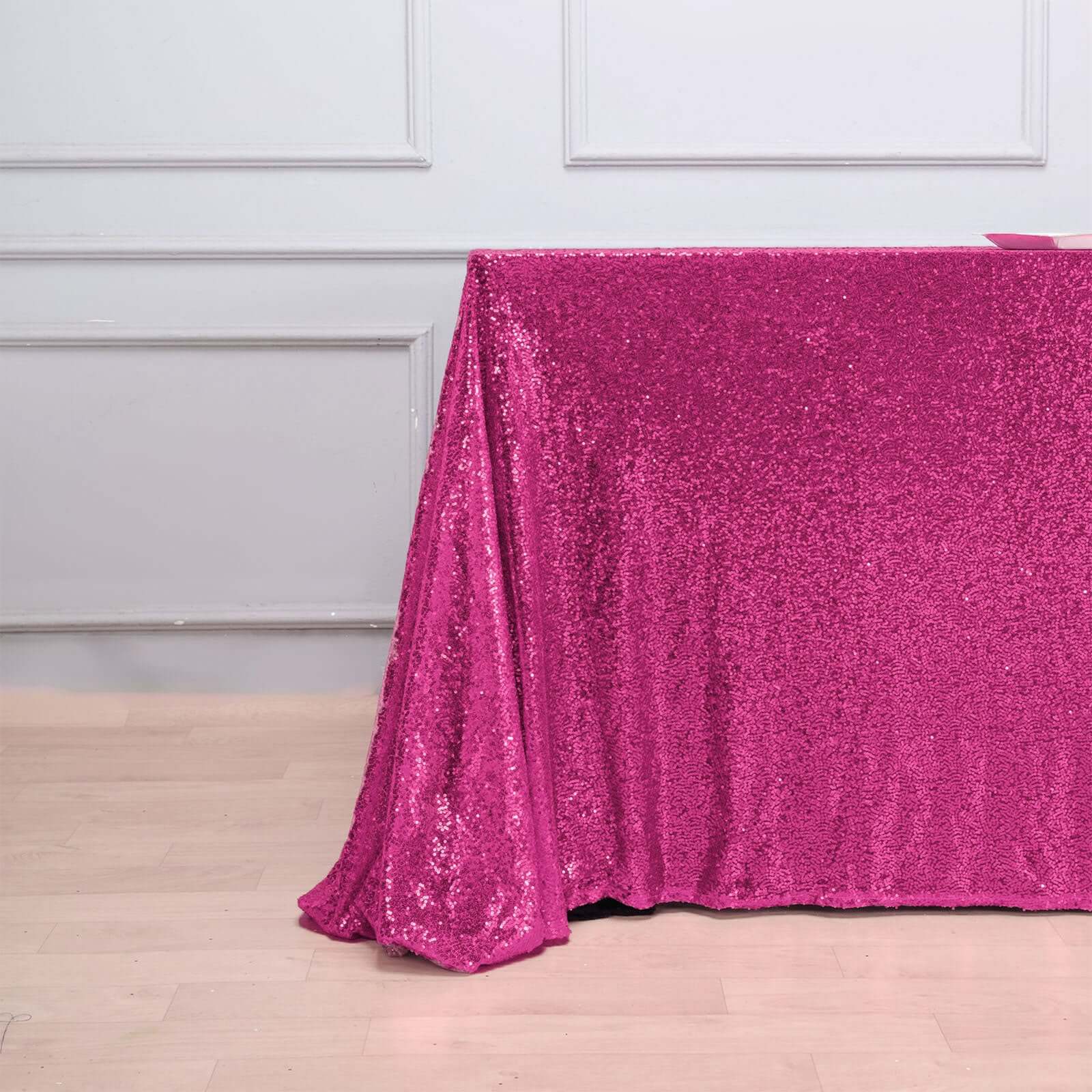 Sequin 90"x156" Rectangle Tablecloth Fuchsia - Seamless Twinkling Table Cover