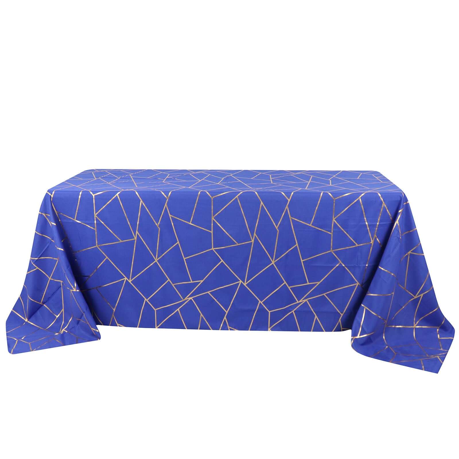 Polyester 90"x132" Rectangle Tablecloth Royal Blue with Gold Foil Geometric Pattern - Wrinkle-Resistant Seamless Table Cover