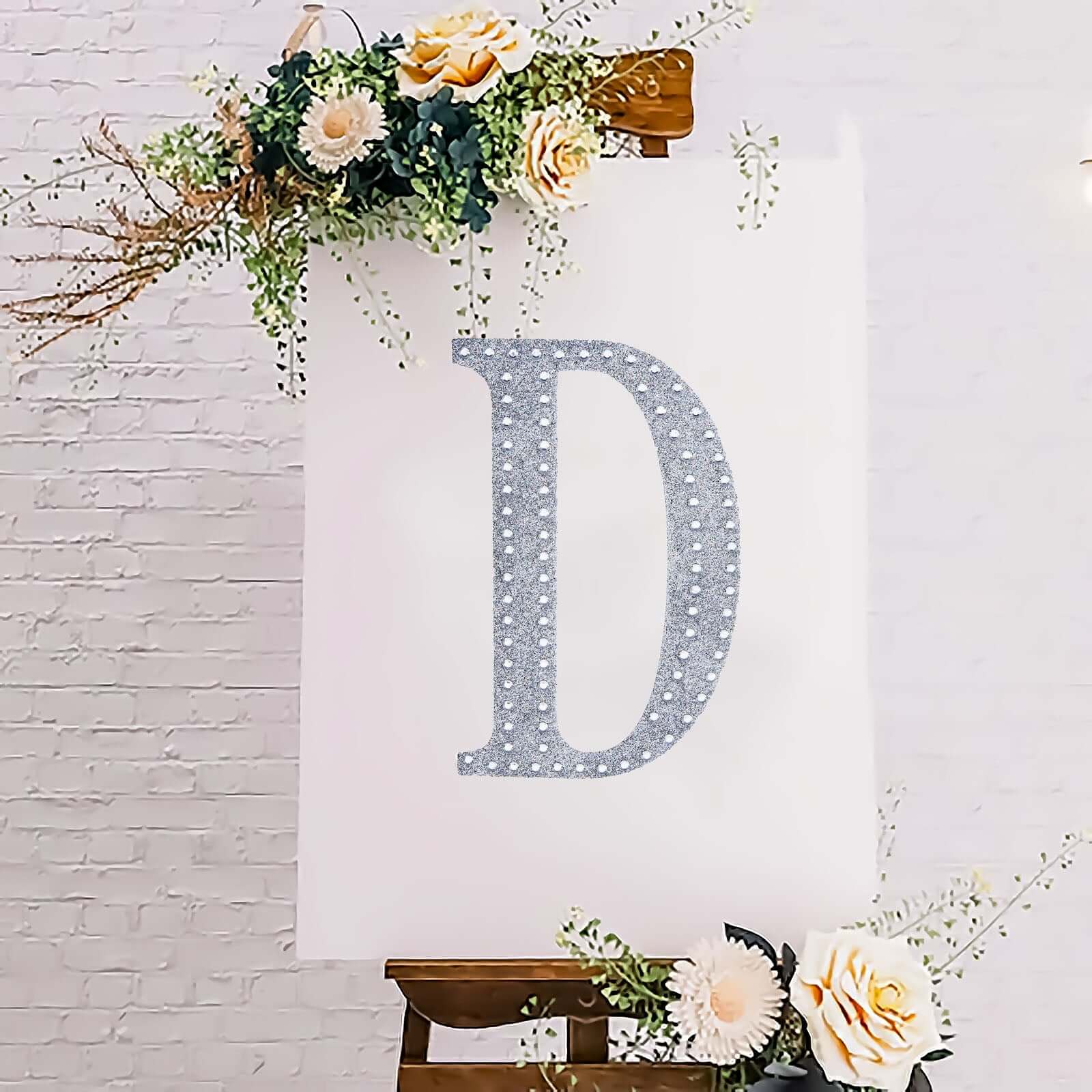 Decorative Rhinestone Alphabet "D" Letter Stickers, Glitter Adhesive Craft Letters Silver DIY Sparkle Embellishments 8"