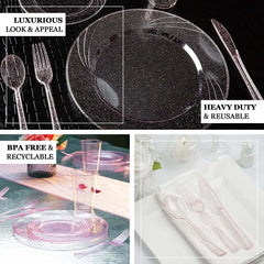25-Pack Plastic Spoons Transparent Blush Glitter Classic Heavy Duty - Decorative Disposable Tableware 7"