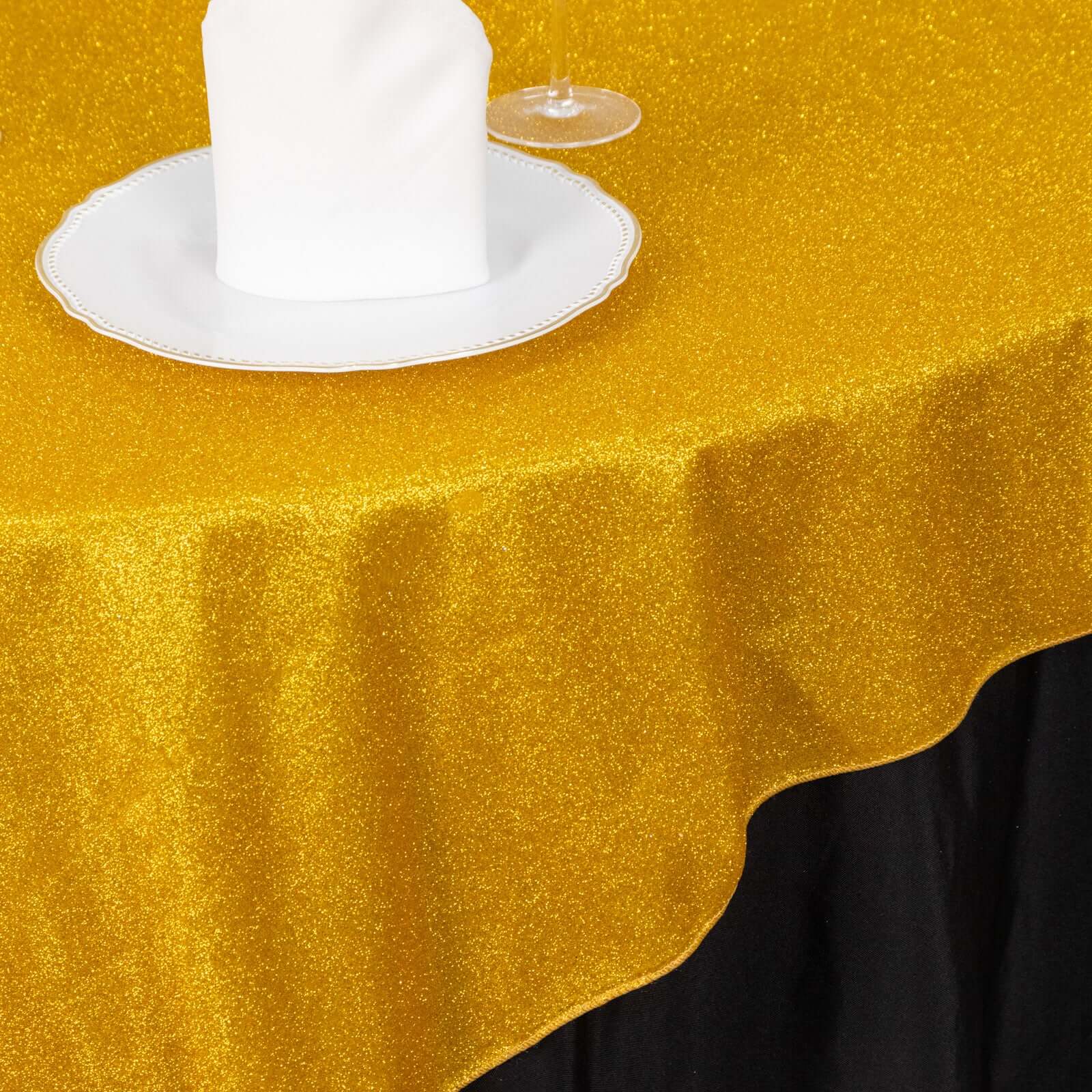 Polyester 72"x72" Table Overlay Square Tablecloth Gold - Glitter Sparkle Design for Classy Celebrations