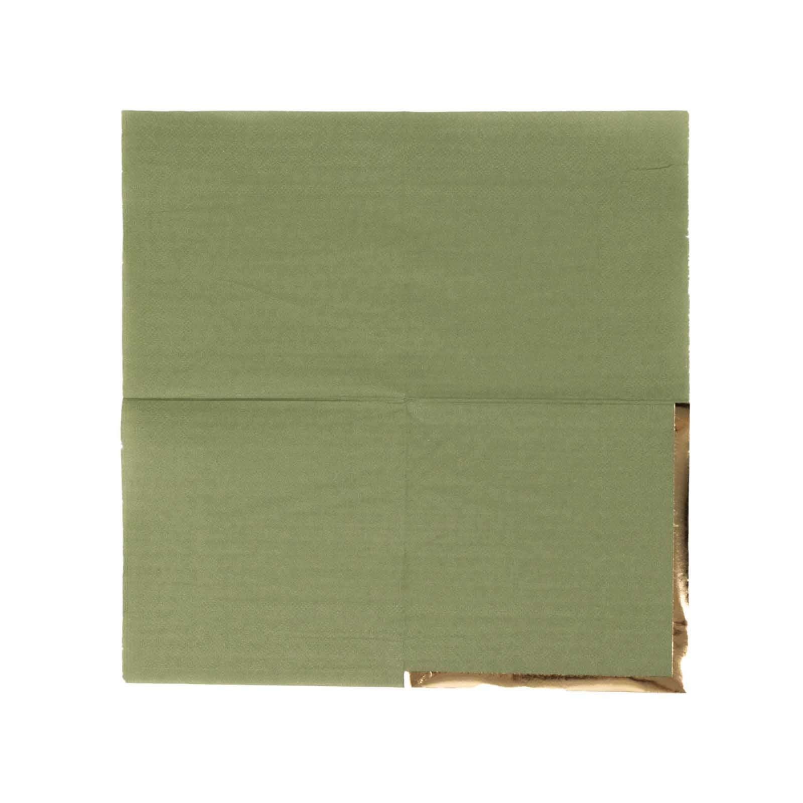 50-Pack Paper Beverage Napkins Dusty Sage Green with Gold Foil Edge - 2 Ply Disposable Soft 18GSM Cocktail Napkins 5"x5"