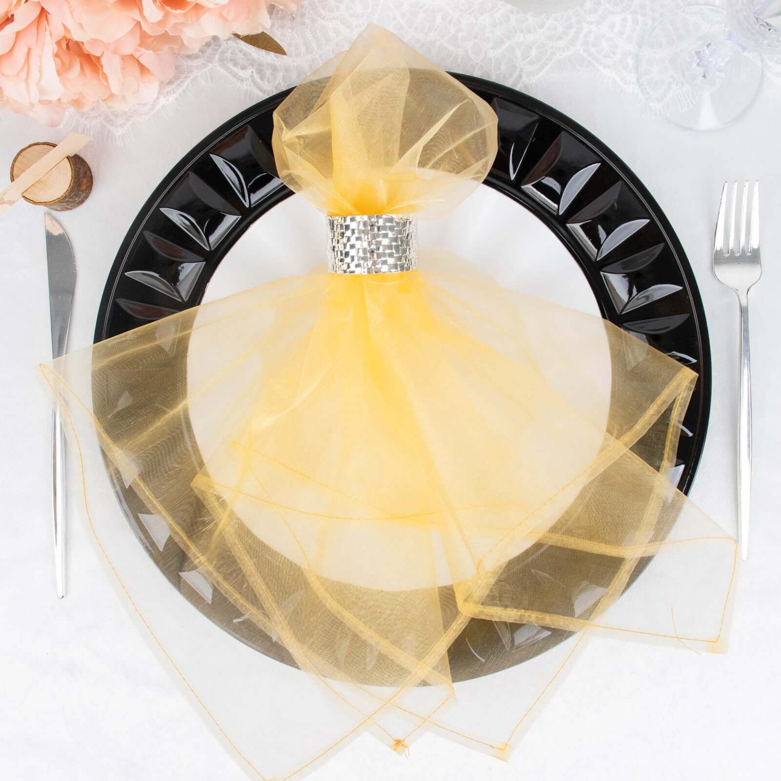 10 Pack Organza 23"x23" Napkins Gold - Exquisite Sheer Cloth Napkins for Formal & Casual Events