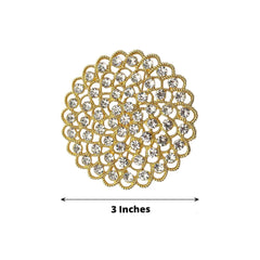 Rhinestone Metal Flower Chair Sash Band Buckle Gold - Glittering Diamond Accent for Weddings & Celebrations 3"