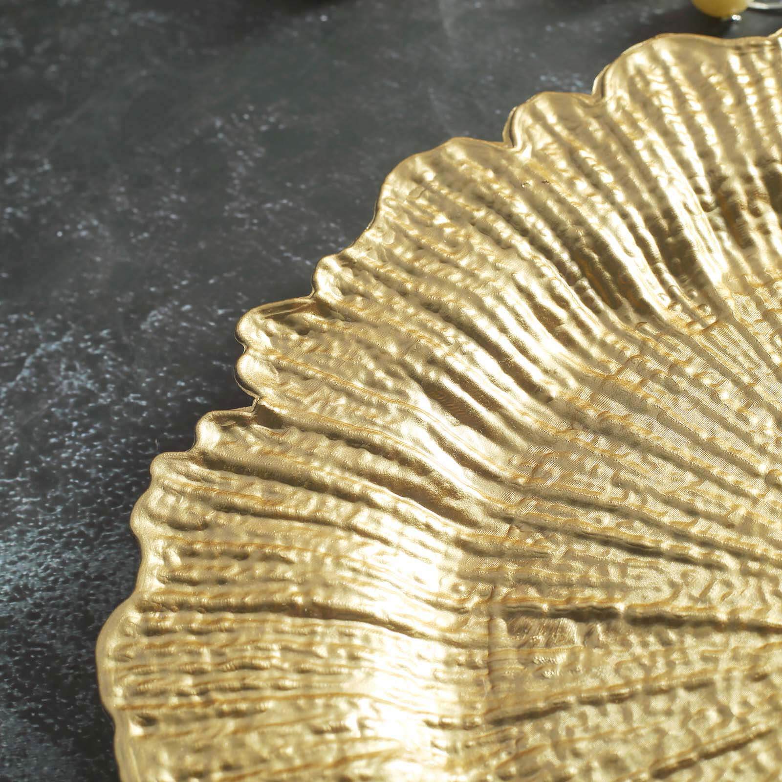 6-Pack Acrylic Plastic Round Charger Plates 13" in Gold with Reef Design, Classy Dinner Party Charger Tableware