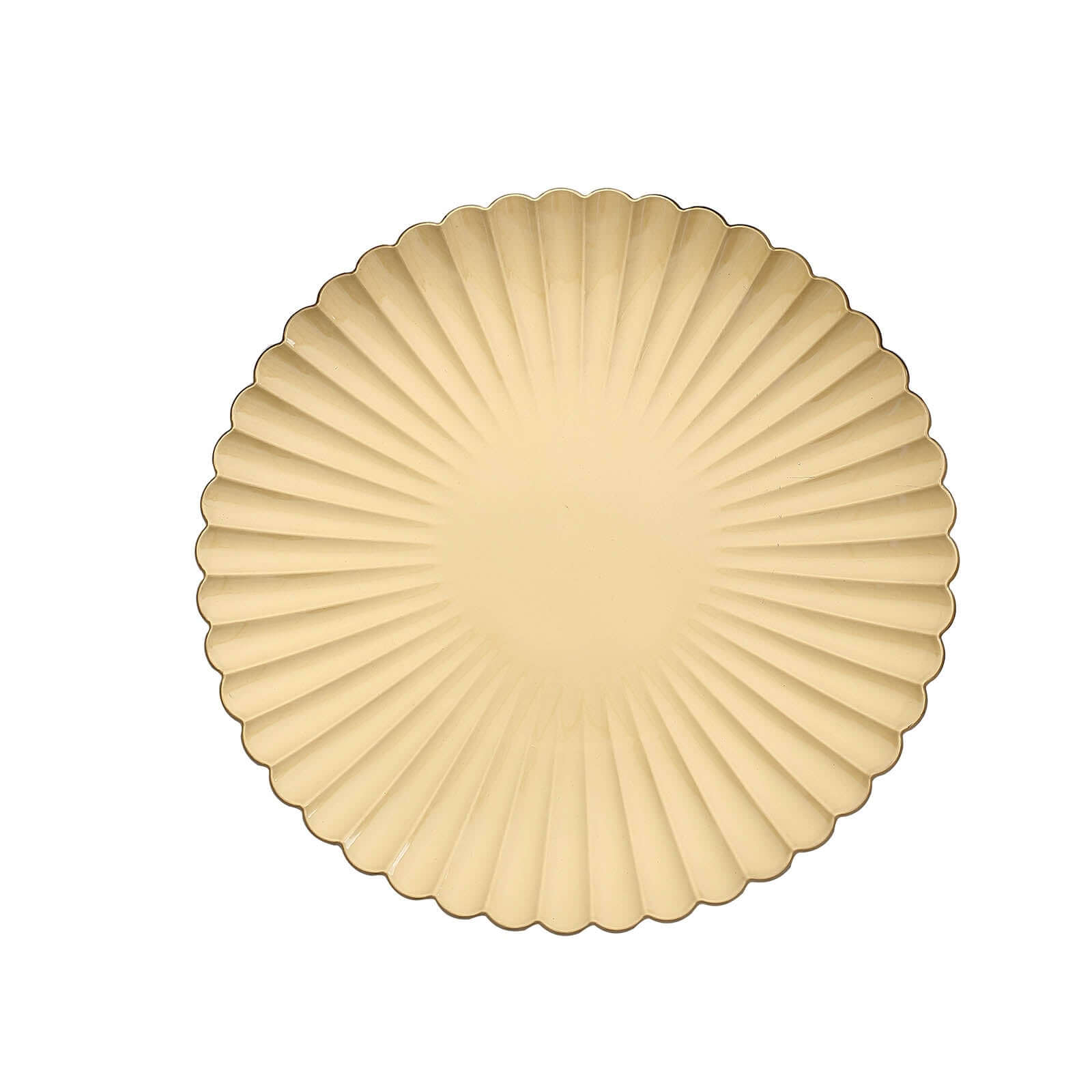 6-Pack Plastic Round Charger Plates 13" in Gold with Scalloped Shell Pattern, Coastal Inspired Disposable Charger Tableware