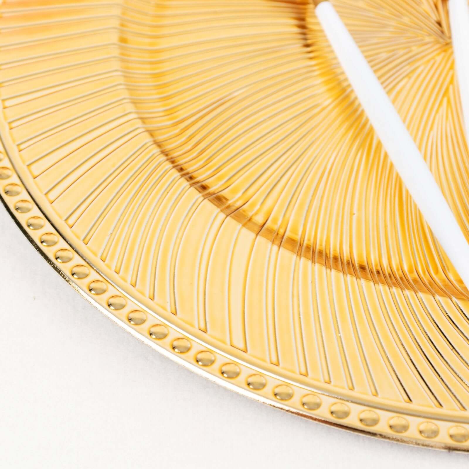6-Pack Acrylic Round Charger Plates 13" in Metallic Gold Swirl Pattern with Beaded Rim, Plastic Decorative Dinner Party Charger Tableware