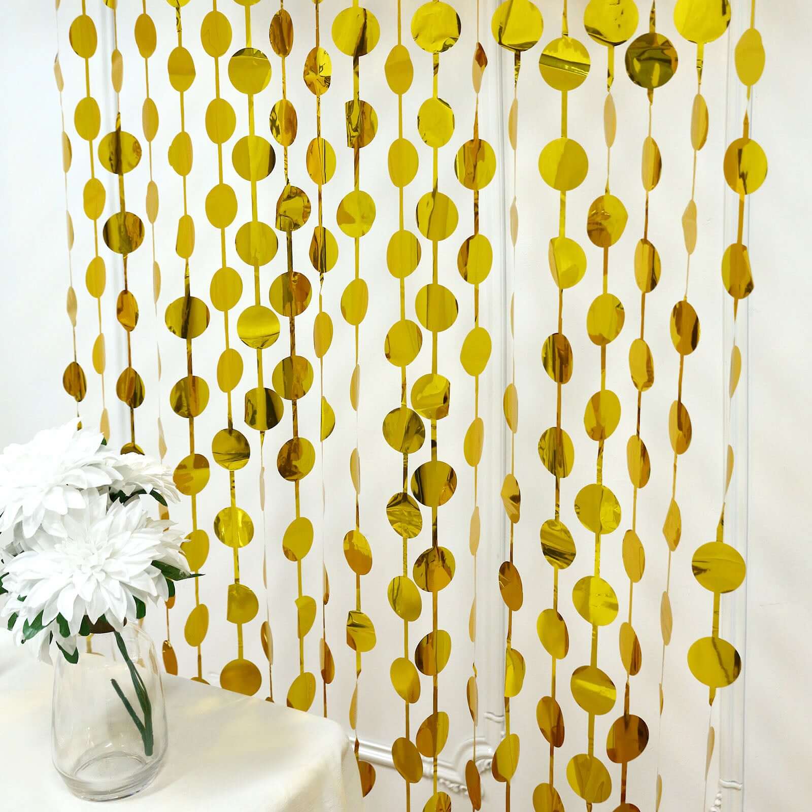 Gold Round Chain Foil Fringe Curtain Party Backdrop, Metallic Gold Tinsel Streamer Party Decor - Door Window Foil Curtain - 3ftx6.5ft