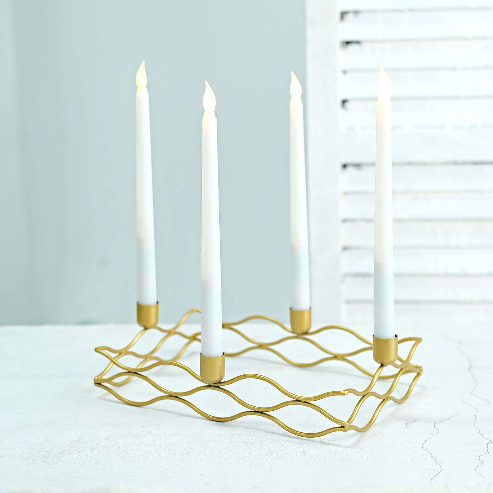 Rectangular Taper Wreath Candelabra 4 Arm Gold Metal Candle Holder Centerpiece - Stylish Wedding Decor 12"x8"