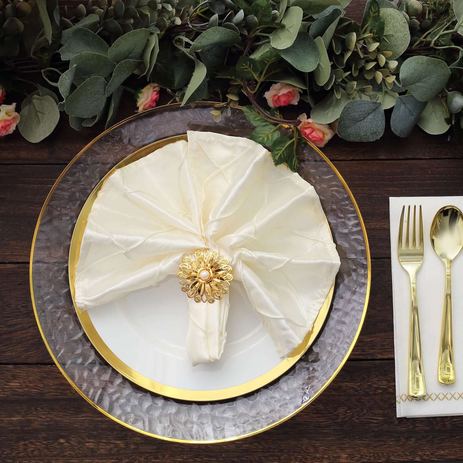 4 Pack 2" Elegant Gold Metal Pearl Floral Serviette Napkin Rings, Daffodil Flower Buckle Napkin Holders