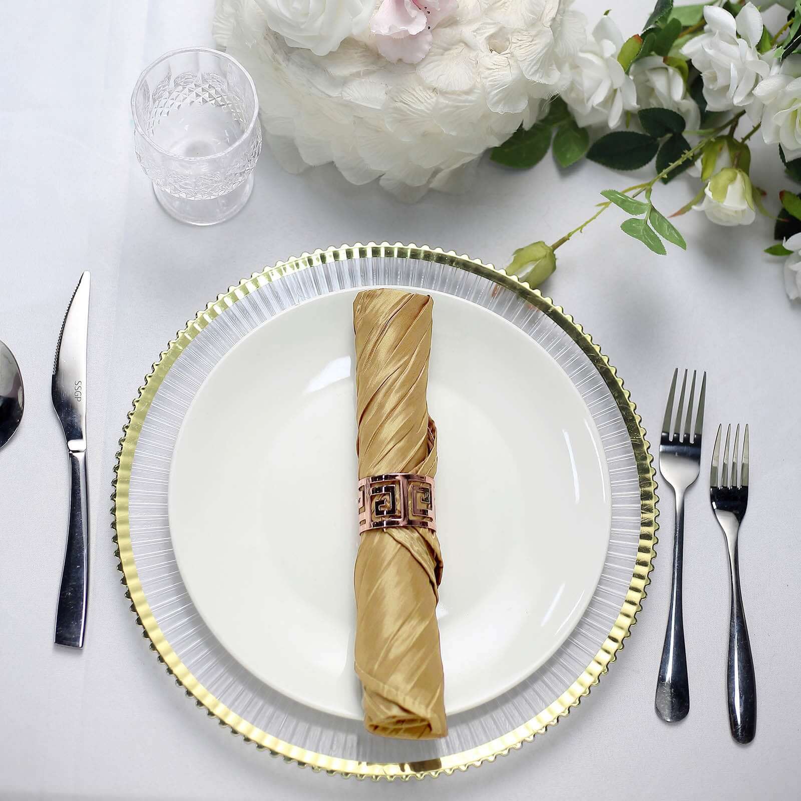 5 Pack Taffeta 20"x20" Napkins Gold - Accordion Crinkle Style Dinner Napkins for Upscale Dining