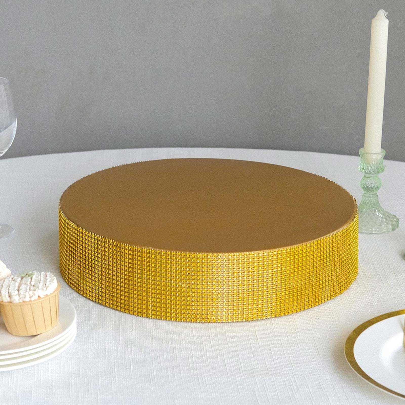 Metal Pedestal Cake Stand Round Design with Rhinestones Gold - Cupcake Holder and Dessert Table Centerpiece 14"