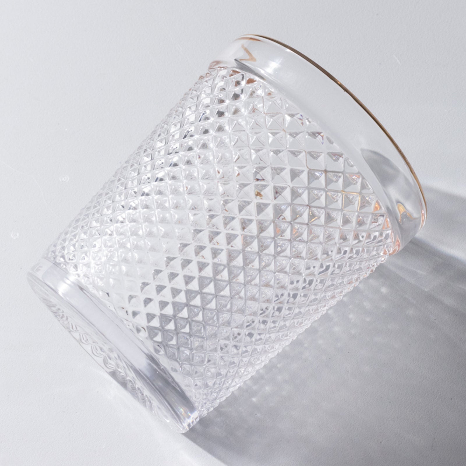 6-Pack Tumbler Glasses Clear Hobnail Design with Gold Rim - Embossed Diamond Pattern Glassware for Drinks & Parties 11oz 4"