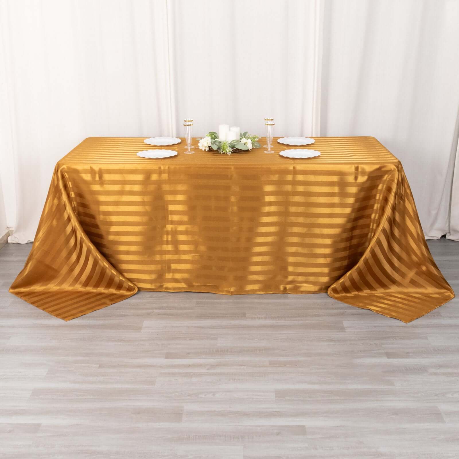 Satin Striped 90"x132" Rectangular Tablecloth Gold - Seamless Silky Smooth Table Cover