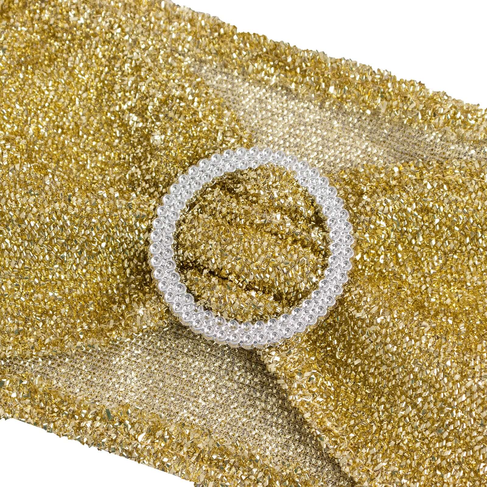 5 Pack Chair Sashes Shimmer Tinsel Spandex 5"x12" with Silver Rhinestone Buckles Champagne - Stylish Chair Bands