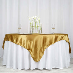 Satin 90"x90" Table Overlay Square Tablecloth Gold - Smooth Finish for Luxurious Events