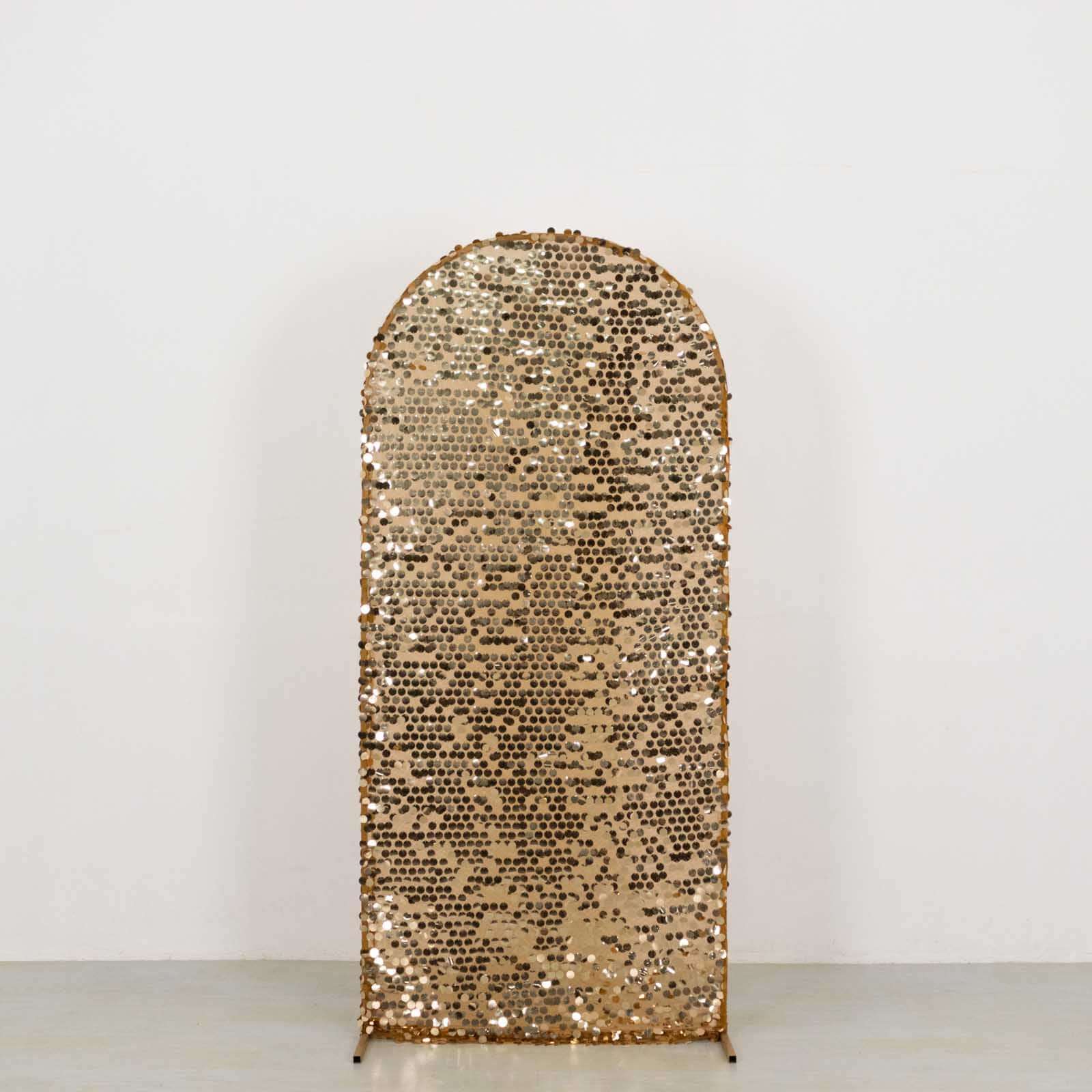 6ft Sparkly Gold Big Payette Sequin Fitted Wedding Arch Cover for Round Top Chiara Backdrop Stand