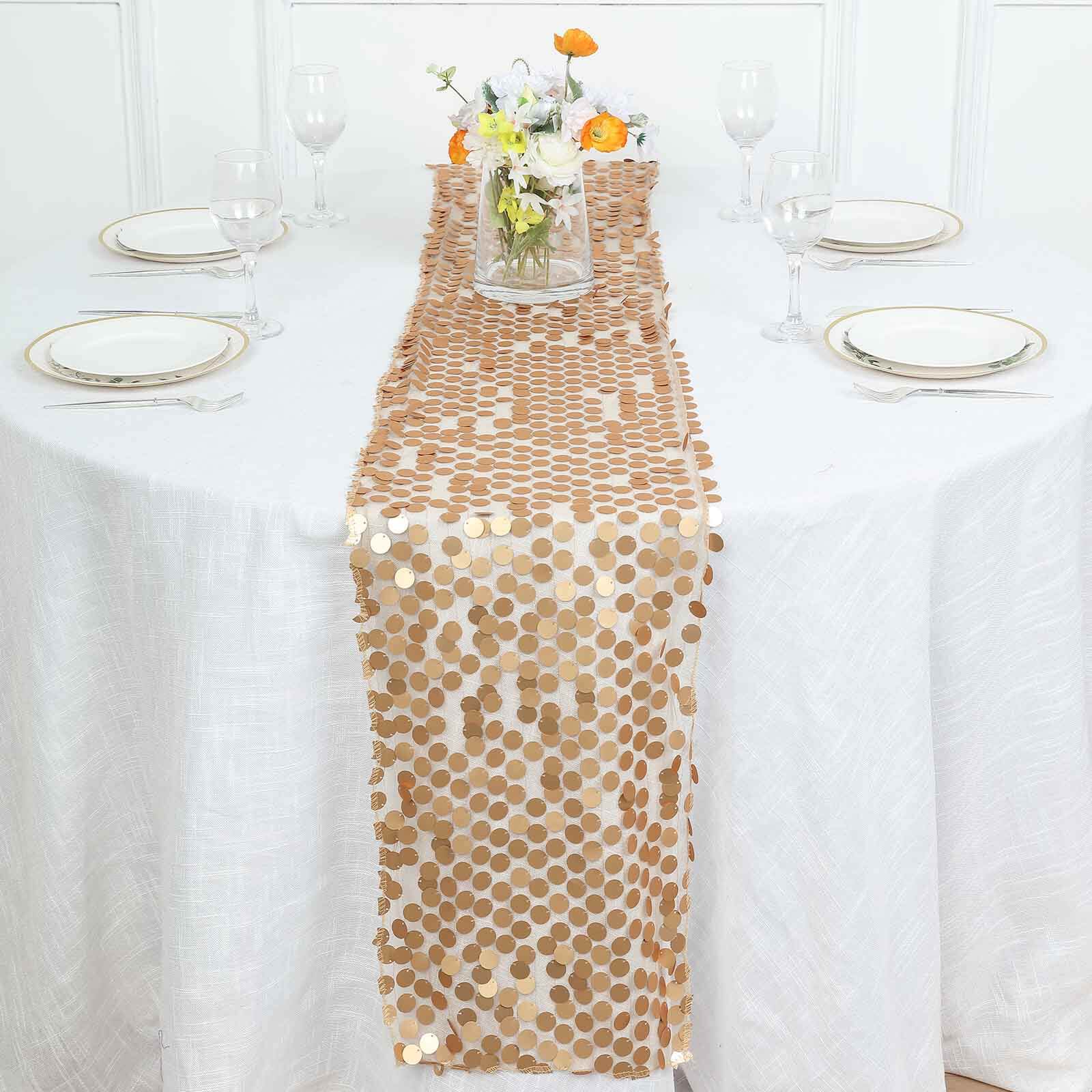 Big Payette Sequin 13"x108" Table Runner Matte Champagne - Dazzling Design