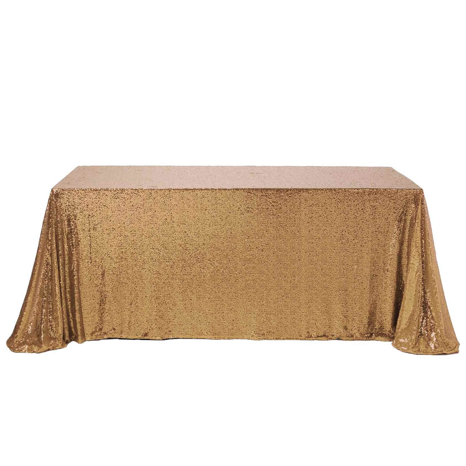 Sequin 90"x156" Rectangle Tablecloth Gold - Seamless Twinkling Design for Chic Celebrations