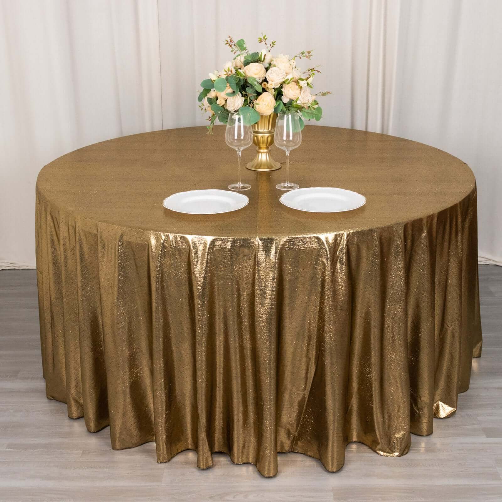 Sequin Dots Polyester Round 120" Tablecloth Shimmering Antique Gold - Wrinkle Free & Sparkling Table Cover