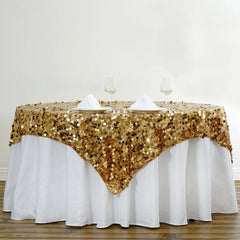 Sequin 72"x72" Table Overlay Square Tablecloth Gold - Big Payette Table Cover