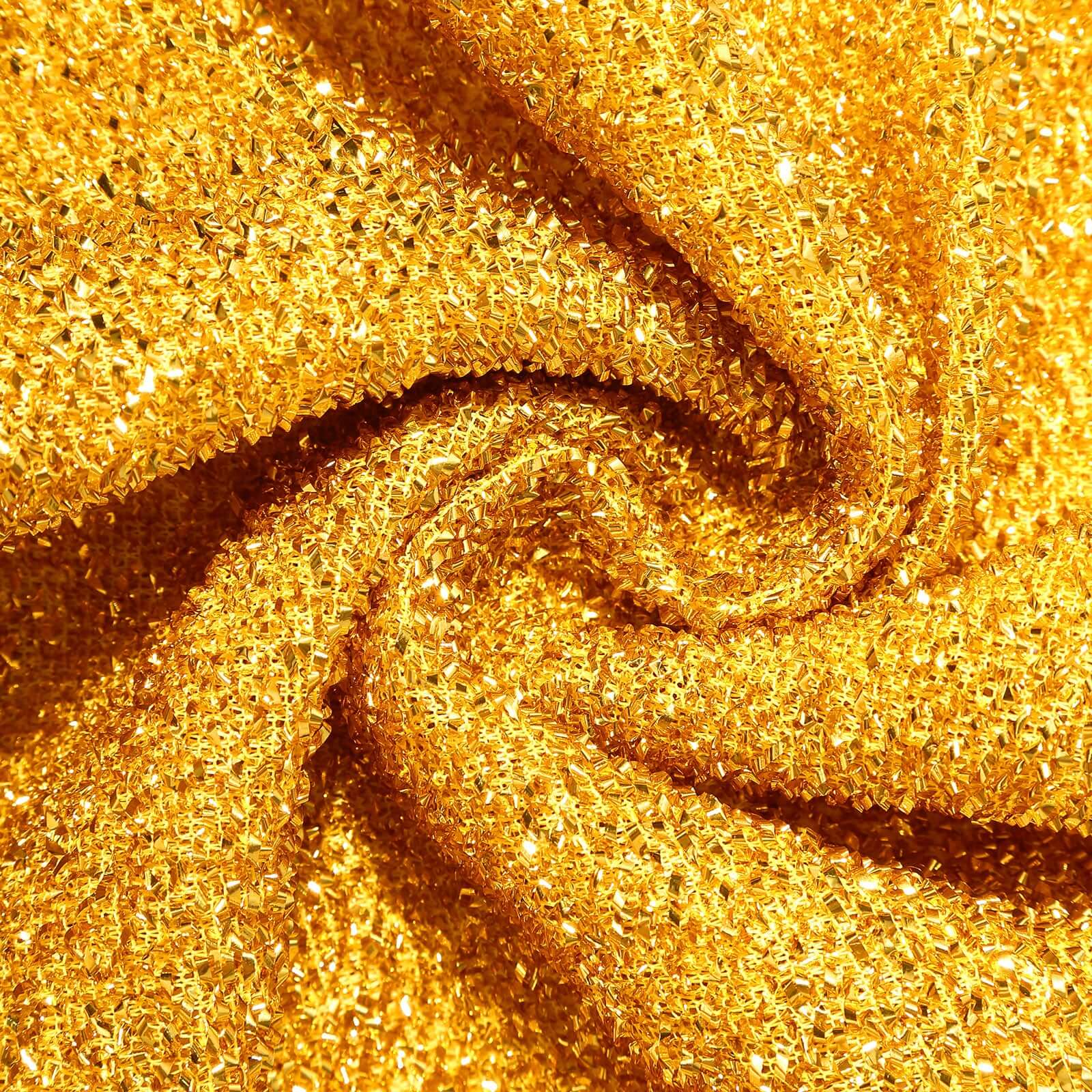 8ft Gold Spandex Fitted U-Shaped Wedding Arch Cover With Shimmer Tinsel Finish, Double-Sided Open Arch Backdrop Slipcover