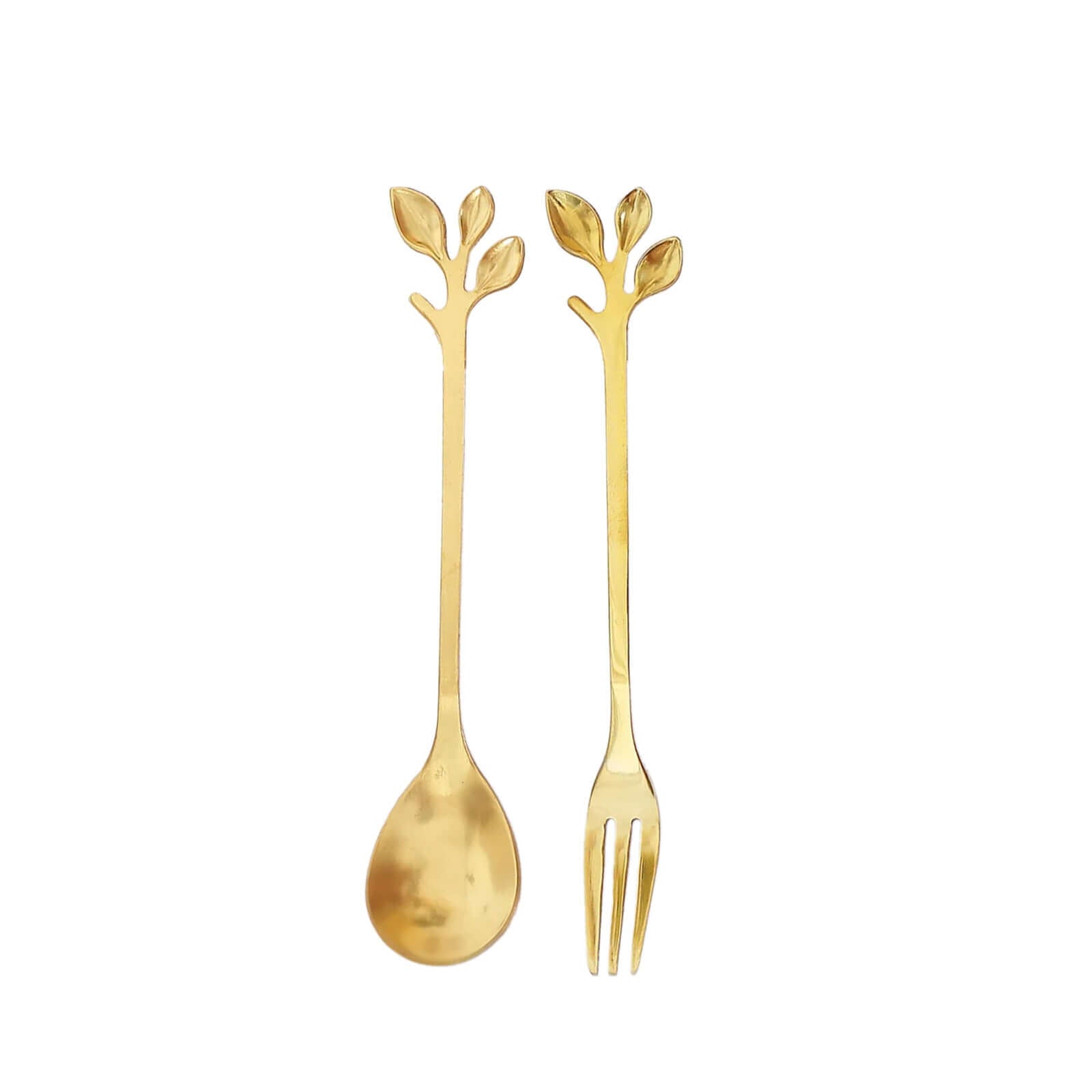 Gold Metal Spoon & Fork Pre-Packed Wedding Party Favors Set With Leaf Shaped Handle, Bridal Shower Souvenir Gift Box - 5"