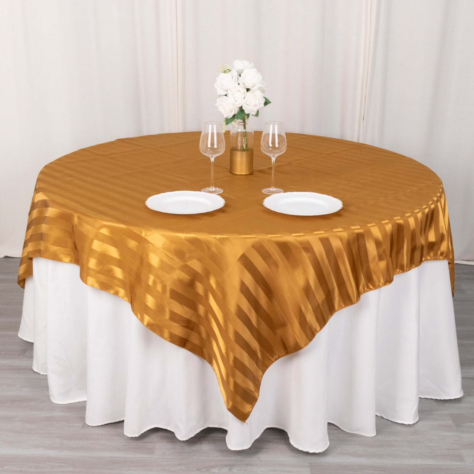 Satin 72"x72" Table Overlay Square Tablecloth Gold - Stripe Table Topper