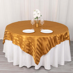 Satin 72"x72" Table Overlay Square Tablecloth Gold - Stripe Table Topper