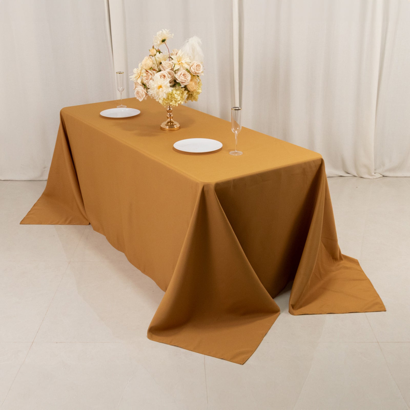 Premium Polyester 90"x132" Rectangle Tablecloth Gold - Seamless 220GSM Stain-Resistant Design for Luxurious Events