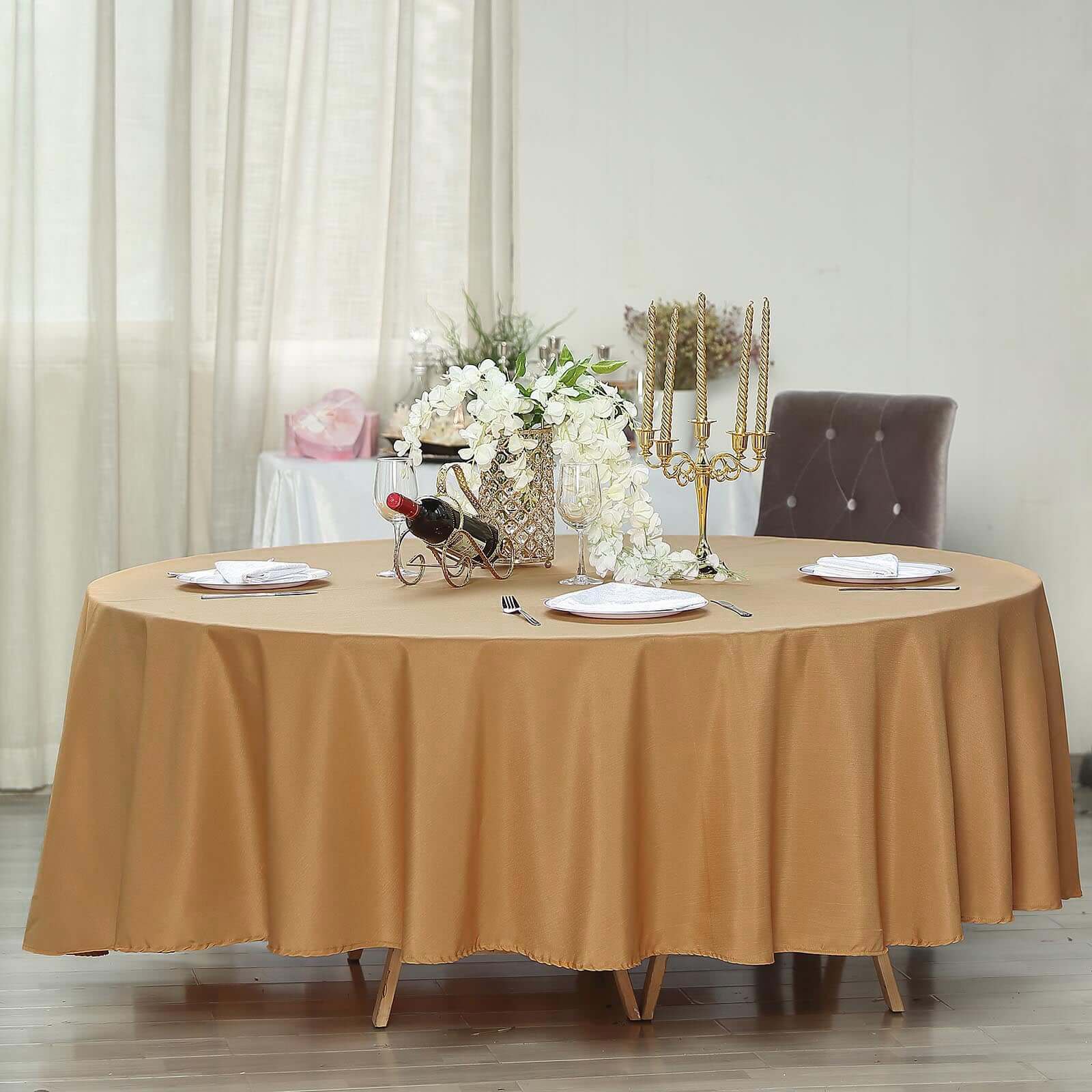 Polyester 108" Round Tablecloth Gold - Wrinkle-Resistant and Stylish Table Cover